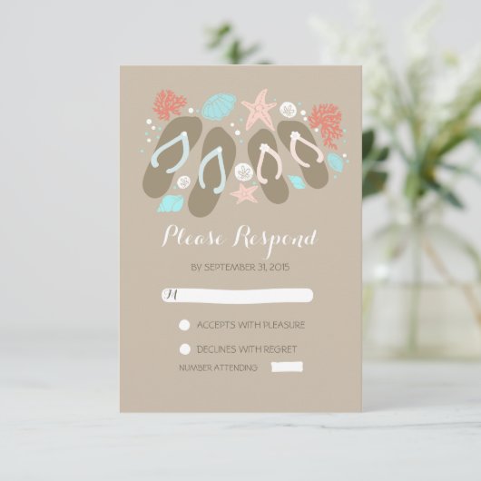 Beach Flip Flops Hochzeit RSVP Karten (Stehend Vorderseite)