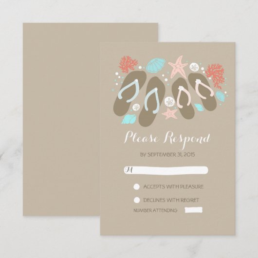 Beach Flip Flops Hochzeit RSVP Karten (Vorne/Hinten)