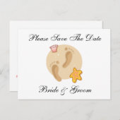 Beach Footprints Save the Date Ankündigungspostkarte (Vorne/Hinten)