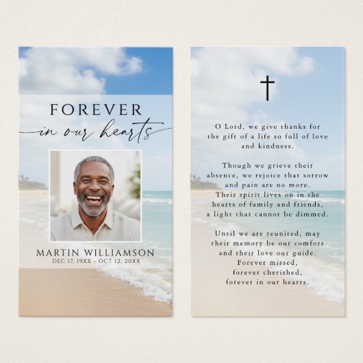 Beach Forever In Our Hearts Photo Prayer Card (Vorne & Hinten)