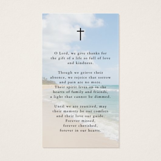 Beach Forever In Our Hearts Photo Prayer Card (Rückseite)