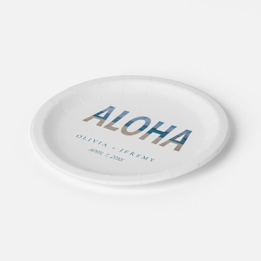 Beach Foto Aloha Hawaii Hochzeit in Urlaubsort Pappteller (Schrägansicht)