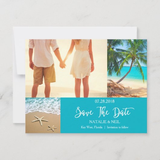 Beach Foto Collage Save the Date Karte (Vorderseite)