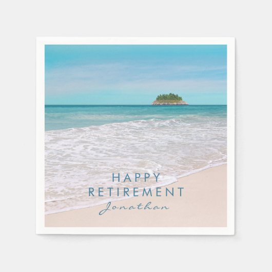 Beach Foto "Happy Retirement" Party Paper Napkin Serviette (Vorderseite)