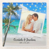 Beach Foto Palm String Lights Zielort Glasuntersetzer (Vorderseite)