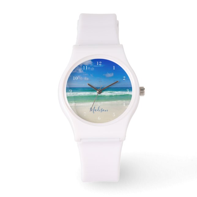 Beach Foto Schöne Ozeanwellen Personalisiert Armbanduhr (Vorderseite)