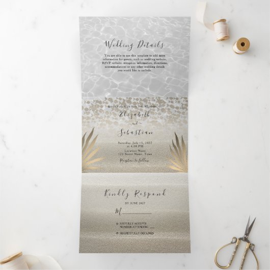 Beach Foto Wedding Tri-Fold Einladung (Innenseite)