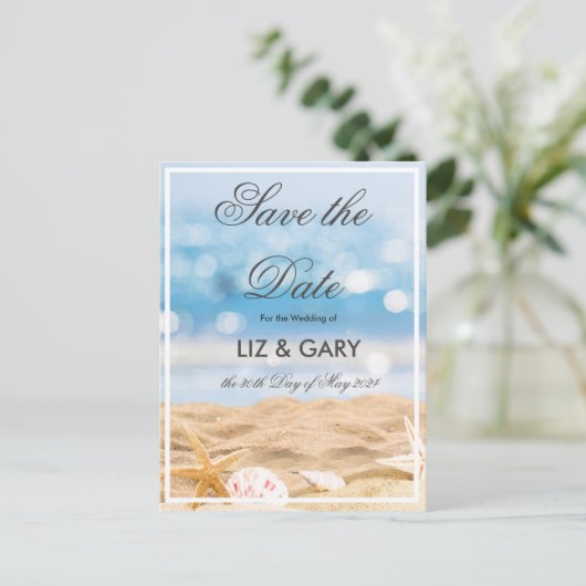 Beach Foto Zielort - Save the Date Postkarte (Stehend Vorderseite)