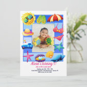 Beach Frame Foto Geburtstagsparty Einladung (Stehend Vorderseite)