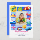 Beach Frame Foto Geburtstagsparty Einladung (Vorne/Hinten)