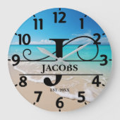Beach Front J Monogram Große Wanduhr (Vorderseite)