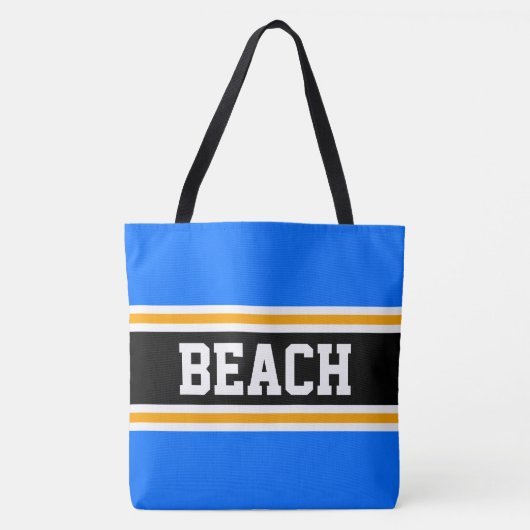 BEACH Fun Bright Blue Black Yellow Summer Streifen Tasche (Vorderseite)