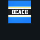 BEACH Fun Bright Blue Schwarz-weiß Gelbe Streifen Leinwanddruck<br><div class="desc">Dieses farbenprächtige,  sportliche Design mit feinem,  schwarzem,  horizontaler Streifen mit weißen und goldgelben Rennstreifen und leuchtend blauen äußeren Streifen. Der Text kann personalisiert sein.</div>