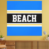 BEACH Fun Bright Blue Schwarz-weiß Gelbe Streifen Leinwanddruck (Insitu (Wohnzimmer))