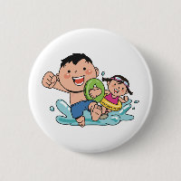 Beach Fun, Junge und Mädchen schwimmen am Strand,