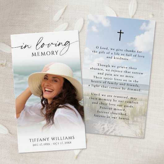 Beach Funeral In Memory Photo Cross Prayer Card