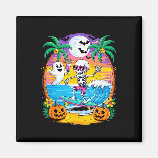 Beach Funny Halloween Vibes Summerween Skeleton Gh Magnet (Vorne)