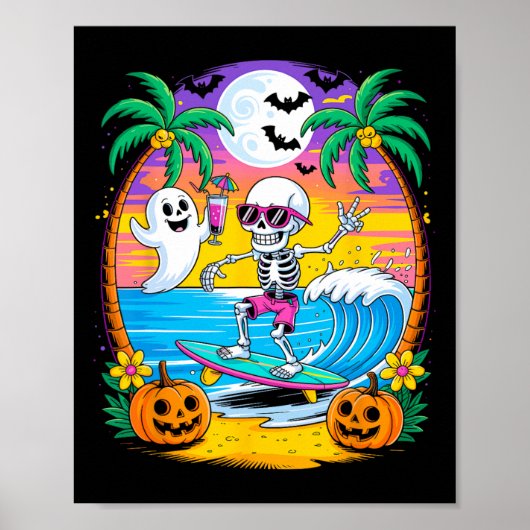 Beach Funny Halloween Vibes Summerween Skeleton Gh Poster (Vorne)