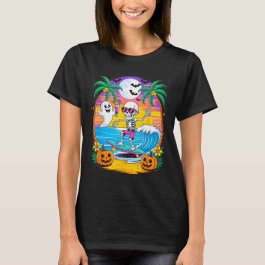 Beach Funny Halloween Vibes Summerween Skeleton Gh T-Shirt (Vorderseite)
