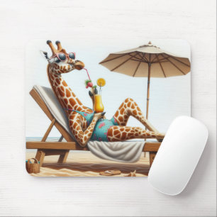 Beach Giraffe trinken einen Cocktail Mousepad
