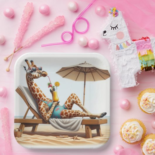 Beach Giraffe trinken einen Cocktail Pappteller (Party)