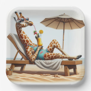 Beach Giraffe trinken einen Cocktail Pappteller