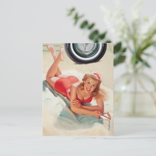 Beach Girl Button Up Postkarte (Stehend Vorderseite)