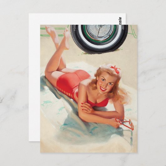 Beach Girl Button Up Postkarte (Vorne/Hinten)