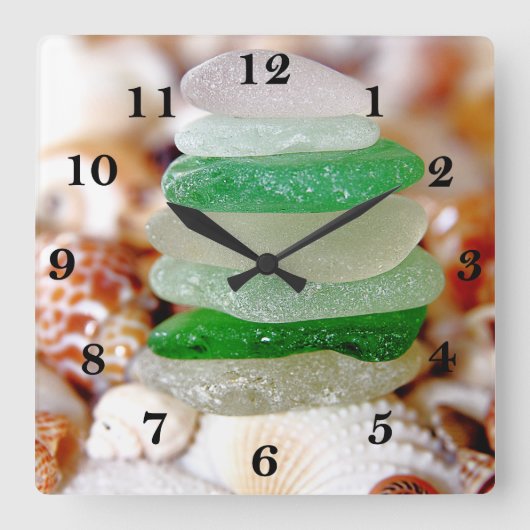 Beach Glass Quadratische Wanduhr (Vorderseite)