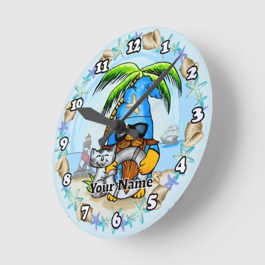 Beach Gnom Runde Wanduhr (Winkel)