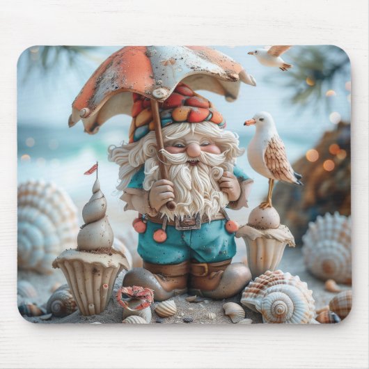 Beach-Gnome mit Regenschirm Mousepad (Vorne)