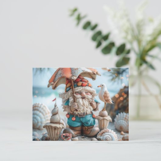 Beach-Gnome mit Regenschirm Postkarte (Stehend Vorderseite)