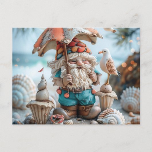 Beach-Gnome mit Regenschirm Postkarte (Vorderseite)