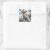 Beach-Gnome mit Regenschirm Quadratischer Aufkleber (Tasche)