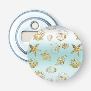 Beach Gold Muscheln Aqua Blue Ombre Flaschenöffner