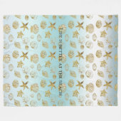 Beach Gold Muscheln Aqua Blue Ombre Fleecedecke (Vorderseite (Horizontal))