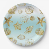 Beach Gold Muscheln Aqua Blue Ombre Pappteller (Vorderseite)