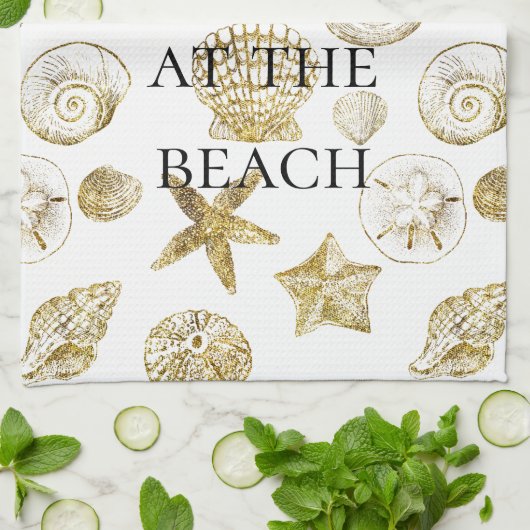 Beach-Gold-Muscheln Geschirrtuch (Gefaltet)