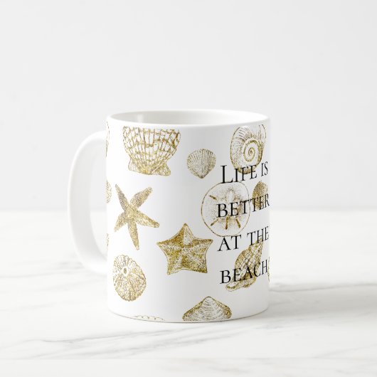 Beach-Gold-Muscheln Kaffeetasse (Vorderseite Links)