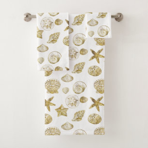 Beach Gold White Muscheln    Badhandtuch Set