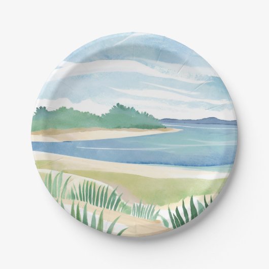 Beach Grass Bay | Watercolor Ocean Coastal Sea Pappteller (Vorderseite)