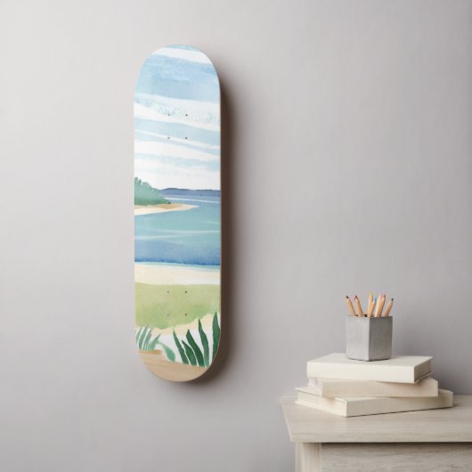 Beach Grass Bay | Watercolor Ocean Coastal Sea Skateboard (Wandkunst)