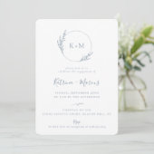 Beach Grass Monogram Dusty Blue Engagement Party Einladung (Stehend Vorderseite)