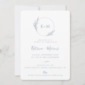 Beach Grass Monogram Dusty Blue Engagement Party Einladung (Vorderseite)