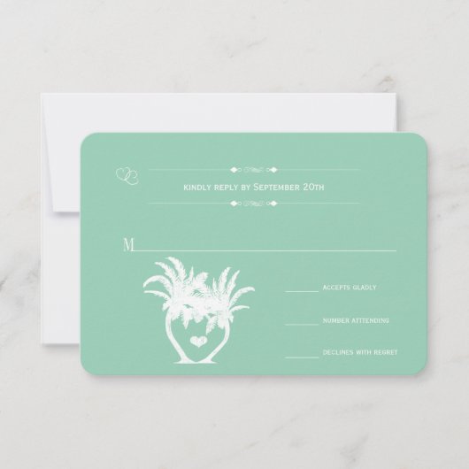 Beach Green Palm Tree Destination Chalkboard RSVP Karte (Vorderseite)