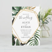 Beach Greenery Script Wedding Einladung (Stehend Vorderseite)