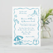 Beach Hand Drawn QR UAWG All-in-One Hochzeit Einladung (Stehend Vorderseite)
