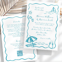 Beach Hand Drawn QR UAWG All-in-One Hochzeit Einladung