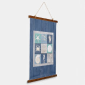Beach Happy Place Blue Aqua Altes Holzmeer hängend Wandteppich Mit Holzrahmen (Gewinkelt)