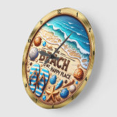 Beach Happy Place Seashell Große Wanduhr (Winkel)